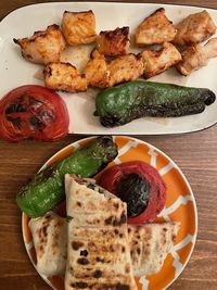 High angle view of seafood served in plate