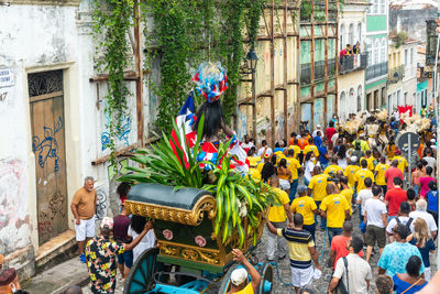 Group of indigenous people parade in the civic commemoration of bahia independence