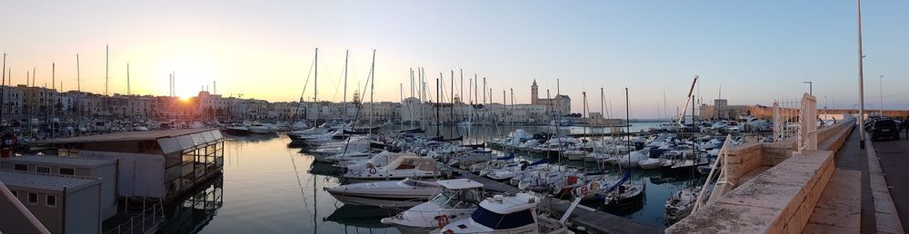 Panoramic view of harbor against clear sky