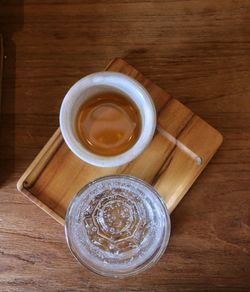 High angle view of coffee on table