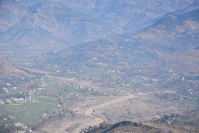 High angle view of land and mountains
