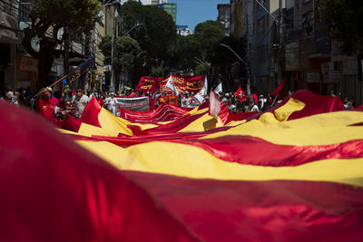 Brazilians protest with banners and posters against the government of president jair bolsonaro 