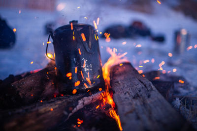 Close-up of fire on wood