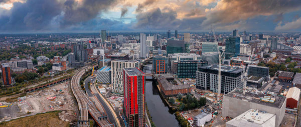 Aerial view of manchester city in uk