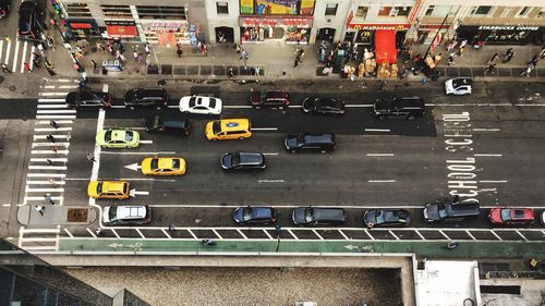 High angle view of cars in city