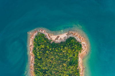 High angle view of heart shape on beach