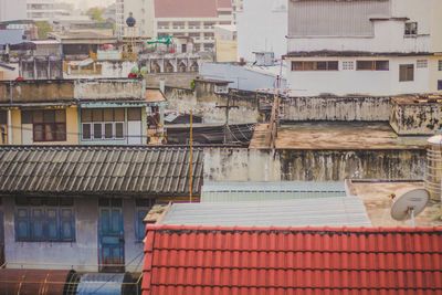 High angle view of buildings in town