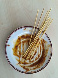 High angle view of food in plate on table