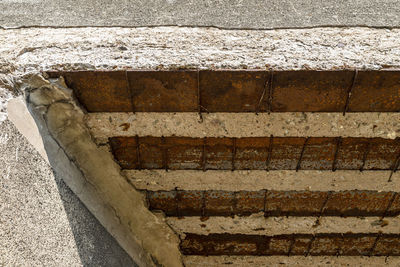 High angle view of brick wall