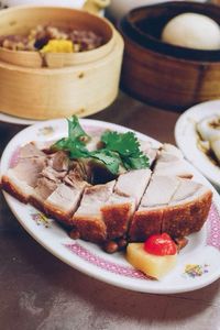 Close-up of food served in plate