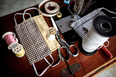 High angle view of coffee cup on table