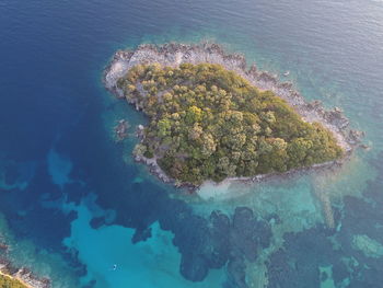 High angle view of sea and rocks