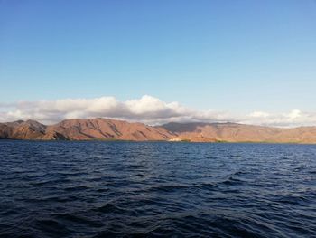 Scenic view of sea against blue sky
