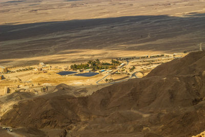 High angle view of land against sky