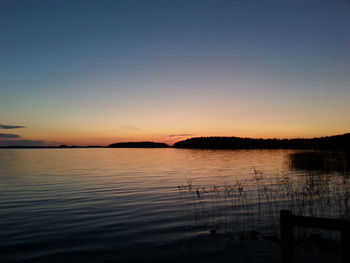 Scenic view of lake at sunset