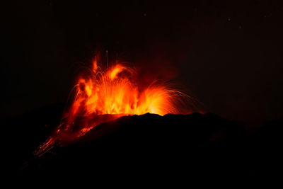 View of fire at night