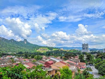 High angle view of townscape against sky