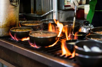 Close-up of preparing food at stall