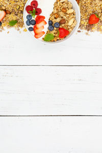 High angle view of fruits in bowl on table