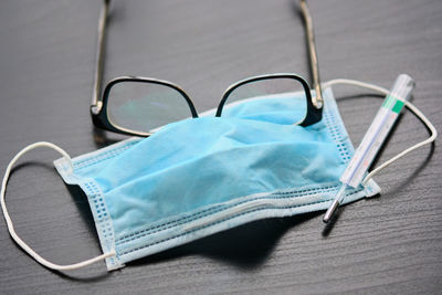 High angle view of eyeglasses on table