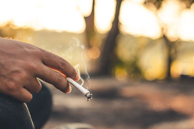 Close-up of hand holding cigarette