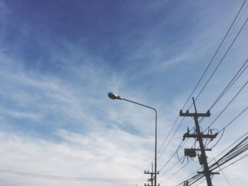 Low angle view of electricity pylon against sky