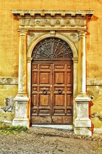 Closed door of historic building