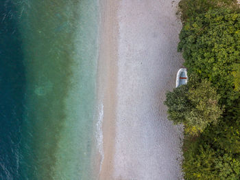 High angle view of road by sea