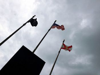 Low angle view of flag against sky