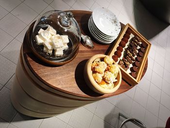 High angle view of food in plate on table