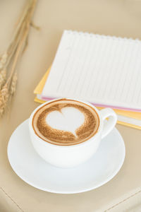 High angle view of coffee on table