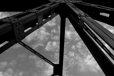 Low angle view of crane at construction site against sky