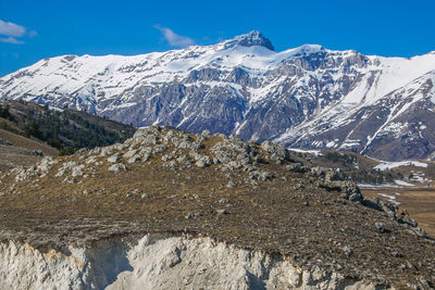Gran sasso e monti della laga national park in the spring season with snow