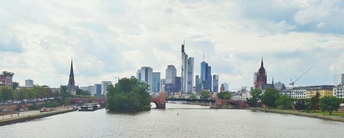 Panoramic view of buildings against cloudy sky