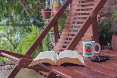 High angle view of books on table