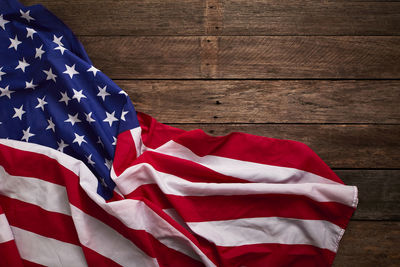 High angle view of flag against blue sky