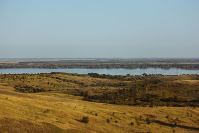 Scenic view of lake against clear sky