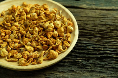 High angle view of breakfast in bowl on table