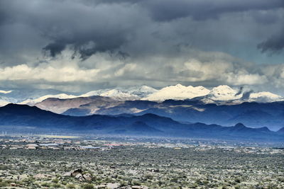 Scenic view of landscape and mountains against sky