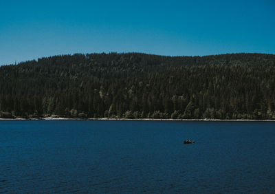 Scenic view of sea against clear blue sky