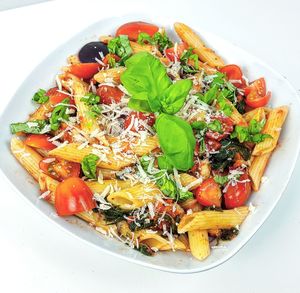 High angle view of vegetables in plate