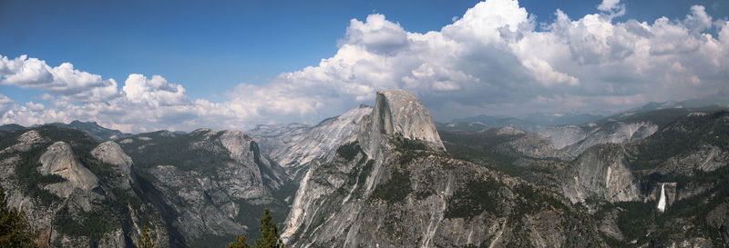 Panoramic view of landscape half dome yosemite and mountains against sky