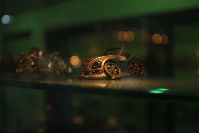 Close-up of antique toy car in store
