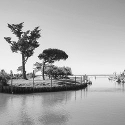 Scenic view of lake against clear sky