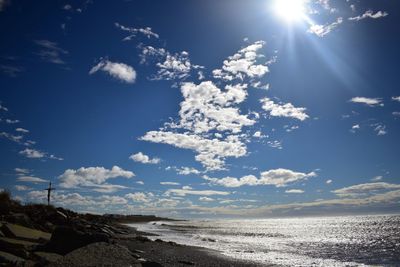 Scenic view of sea against sky on sunny day