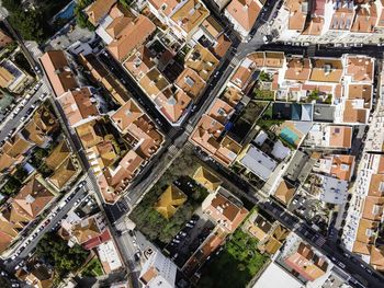 High angle view of buildings in city