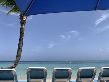 Scenic view of sea against blue sky