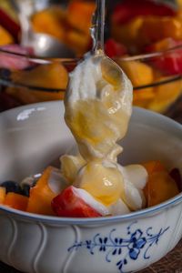 Close-up of dessert served in plate