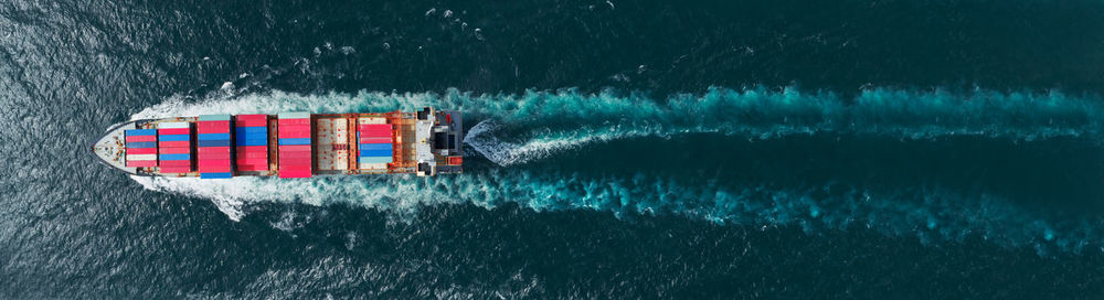 High angle view of boats in sea