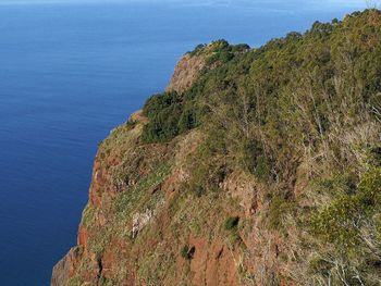 Scenic view of sea against clear blue sky